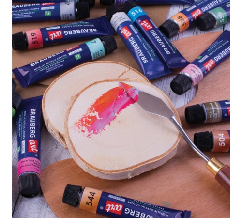 Краски акриловые художественные металлик BRAUBERG ART CLASSIC, НАБОР 24 шт, в тубах 12 мл, 191720