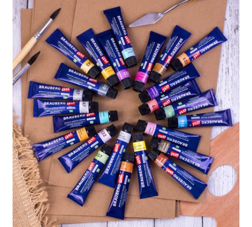 Краски акриловые художественные металлик BRAUBERG ART CLASSIC, НАБОР 24 шт, в тубах 12 мл, 191720