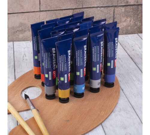 Краски акриловые художественные BRAUBERG ART CLASSIC, НАБОР 24 шт, 21 цвет, в тубах 22 мл, 191722