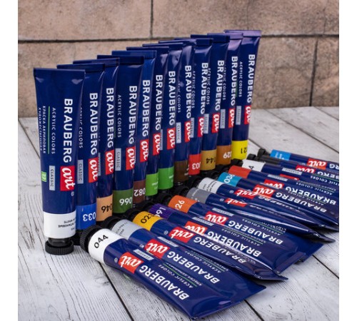 Краски акриловые художественные BRAUBERG ART CLASSIC, НАБОР 24 шт, 21 цвет, в тубах 22 мл, 191722