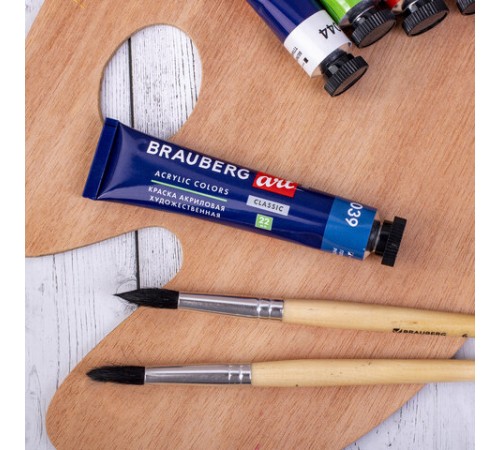 Краски акриловые художественные BRAUBERG ART CLASSIC, НАБОР 24 шт, 21 цвет, в тубах 22 мл, 191722