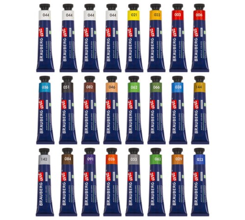 Краски акриловые художественные BRAUBERG ART CLASSIC, НАБОР 24 шт, 21 цвет, в тубах 22 мл, 191722