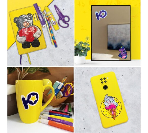 Краски витражные ЮНЛАНДИЯ, 10 цветов + 2 черных контура, 12 туб по 10,5 мл, книга шаблонов, 191759