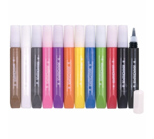 Краски витражные ЮНЛАНДИЯ, 10 цветов + 2 черных контура, 12 туб по 10,5 мл, книга шаблонов, 191759