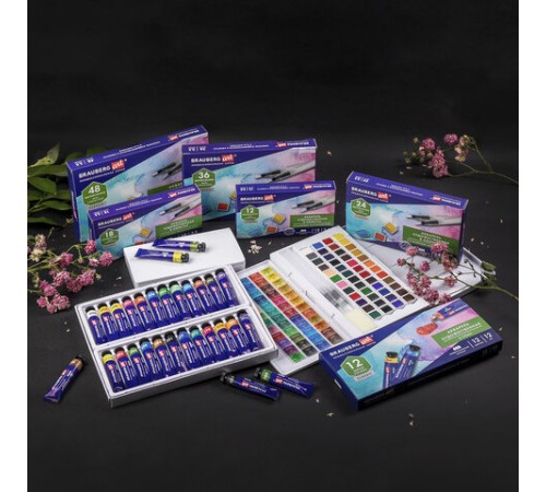 Акварель художественная в тубах НАБОР 12 цветов по 12 мл, BRAUBERG ART CLASSIC, 191764