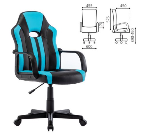 Кресло компьютерное BRABIX "Stripe GM-202", экокожа, черное/голубое, 532509 Кресло компьютерное BRABIX "Stripe GM-202", экокожа, черное/голубое, 532509