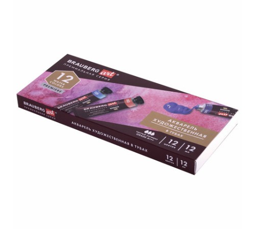 Акварель художественная в тубах НАБОР 12 цветов по 12 мл, BRAUBERG ART PREMIERE, 191766