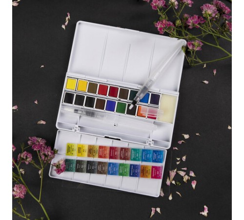 Акварель художественная кюветы НАБОР 18 цветов по 3,5 г, пластиковый кейс, BRAUBERG ART CLASSIC, 191769