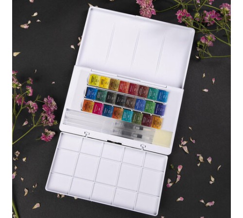 Акварель художественная кюветы НАБОР 24 цвета по 3,5 г, пластиковый кейс, BRAUBERG ART CLASSIC, 191770