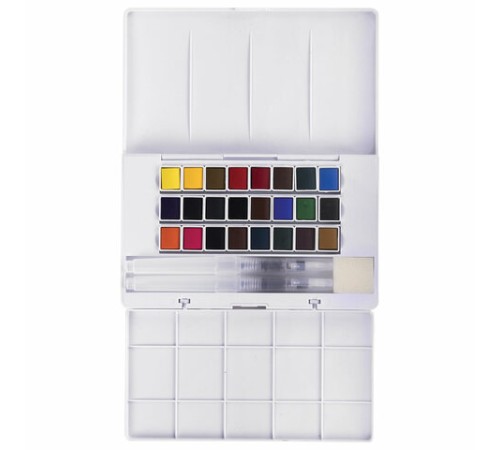 Акварель художественная кюветы НАБОР 24 цвета по 3,5 г, пластиковый кейс, BRAUBERG ART CLASSIC, 191770