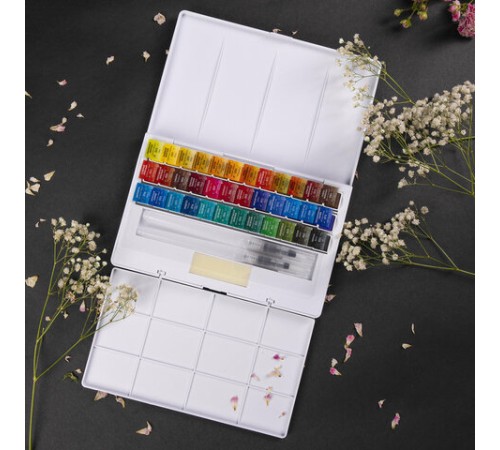 Акварель художественная кюветы НАБОР 36 цветов по 3,5 г, пластиковый кейс, BRAUBERG ART CLASSIC, 191771