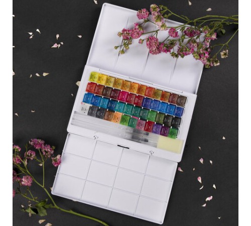 Акварель художественная кюветы НАБОР 48 цветов по 3,5 г, пластиковый кейс, BRAUBERG ART CLASSIC, 191772