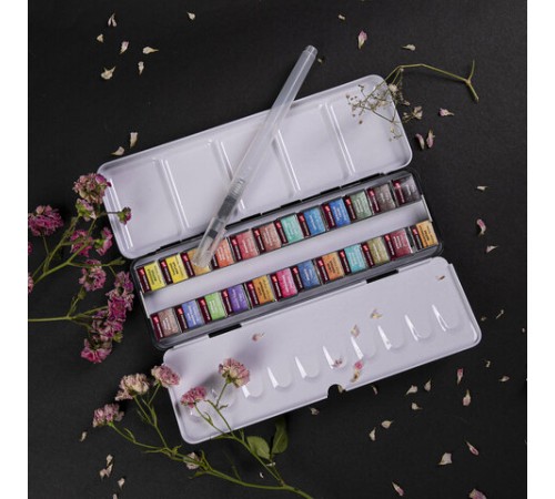 Акварель художественная кюветы НАБОР 24 цвета по 3,5 г, металлический кейс, BRAUBERG ART PREMIERE, 191773