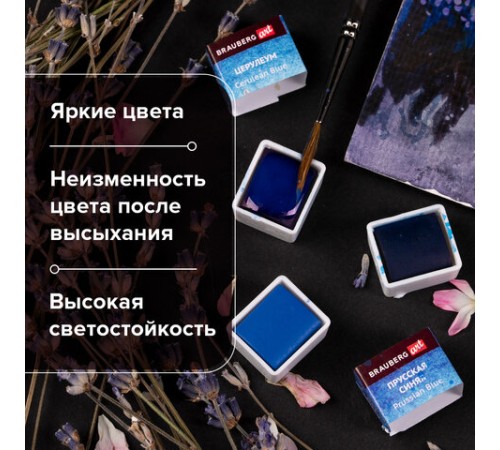 Акварель художественная кюветы НАБОР 24 цвета по 3,5 г, металлический кейс, BRAUBERG ART PREMIERE, 191773