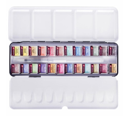 Акварель художественная кюветы НАБОР 24 цвета по 3,5 г, металлический кейс, BRAUBERG ART PREMIERE, 191773