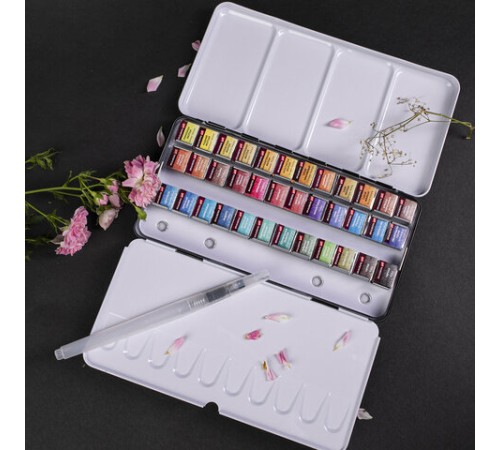 Акварель художественная кюветы НАБОР 36 цветов по 3,5 г, металлический кейс, BRAUBERG ART PREMIERE, 191774