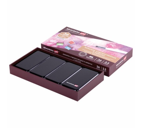 Акварель художественная кюветы НАБОР 36 цветов по 3,5 г, металлический кейс, BRAUBERG ART PREMIERE, 191774