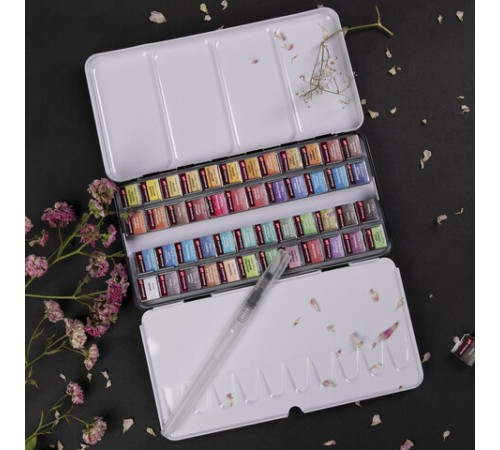 Акварель художественная кюветы НАБОР 48 цветов по 3,5 г, металлический кейс, BRAUBERG ART PREMIERE, 191775