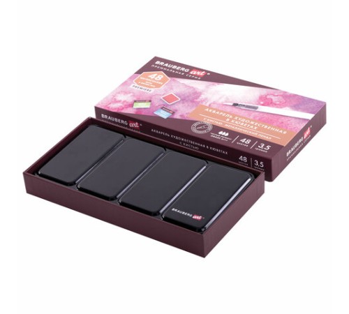 Акварель художественная кюветы НАБОР 48 цветов по 3,5 г, металлический кейс, BRAUBERG ART PREMIERE, 191775