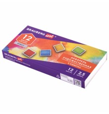 Акварель художественная в кюветах НАБОР 12 цветов по 2,5 г, BRAUBERG ART DEBUT, 191776