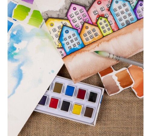 Акварель художественная в кюветах НАБОР 12 цветов по 2,5 г, BRAUBERG ART DEBUT, 191776