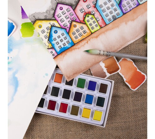 Акварель художественная в кюветах НАБОР 18 цветов по 2,5 г, BRAUBERG ART DEBUT, 191777