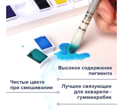 Акварель художественная в кюветах НАБОР 24 цвета по 2,5 г, BRAUBERG ART DEBUT, 191778