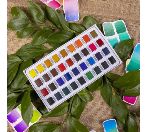 Акварель художественная в кюветах НАБОР 36 цветов по 2,5 г, BRAUBERG ART DEBUT, 191779