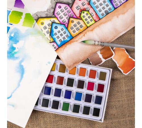 Акварель художественная в кюветах НАБОР 36 цветов по 2,5 г, BRAUBERG ART DEBUT, 191779