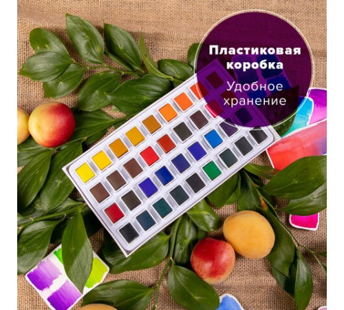 Акварель художественная в кюветах НАБОР 36 цветов по 2,5 г, BRAUBERG ART DEBUT, 191779