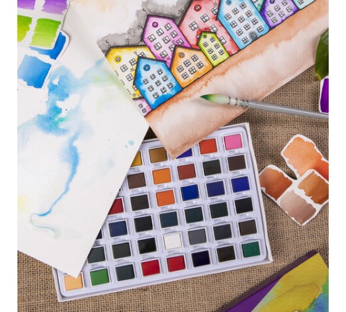 Акварель художественная в кюветах НАБОР 48 цветов по 2,5 г, BRAUBERG ART DEBUT, 191780