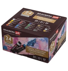 Краски акриловые художественные BRAUBERG ART PREMIERE, НАБОР 24 шт., в тубах по 22 мл, 191782