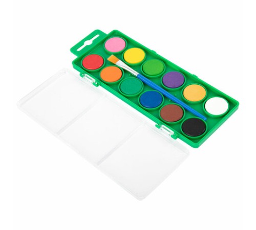 Краски акварельные BRAUBERG KIDS, 12 ярких цветов, круглые кюветы, пластиковый пенал, 191806