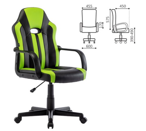 Кресло компьютерное BRABIX "Stripe GM-202", экокожа, черное/зеленое, 532511 Кресло компьютерное BRABIX "Stripe GM-202", экокожа, черное/зеленое, 532511
