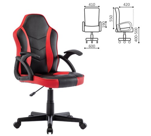 Кресло компьютерное BRABIX "Shark GM-203", экокожа, черное/красное, 532512