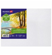 Холст на картоне, 20х30 см, 280 г/м2, грунтованный, 100% хлопок, BRAUBERG ART CLASSIC, 192184