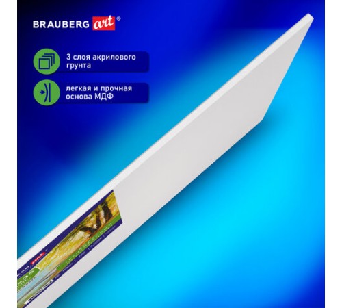 Холст на картоне (МДФ), 25х35 см, 280 г/м2, грунтованный, 100% хлопок, BRAUBERG ART CLASSIC, 192185