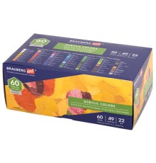 Краски акриловые художественные, НАБОР 60 штук, 49 цветов, в тубах по 22 мл, BRAUBERG ART CLASSIC, 192246