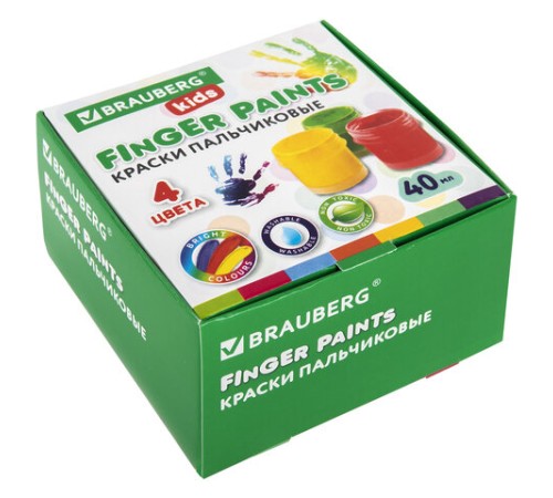Краски пальчиковые для малышей от 1 года, 4 цвета по 40 мл, BRAUBERG KIDS, 192278