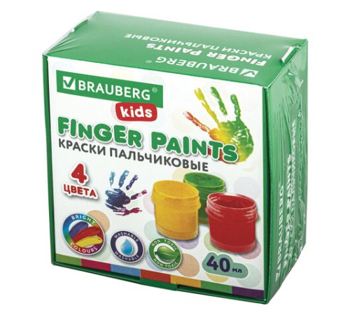 Краски пальчиковые для малышей от 1 года, 4 цвета по 40 мл, BRAUBERG KIDS, 192278