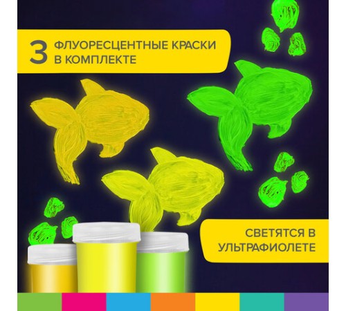 Краски пальчиковые для малышей от 1 года, 6 цветов (3 классических + 3 флуоресцентных) х 40 мл, BRAUBERG KIDS, 192279