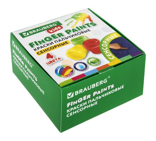 Краски пальчиковые сенсорные для малышей от 1 года, 4 цвета по 40 мл, BRAUBERG KIDS, 192280
