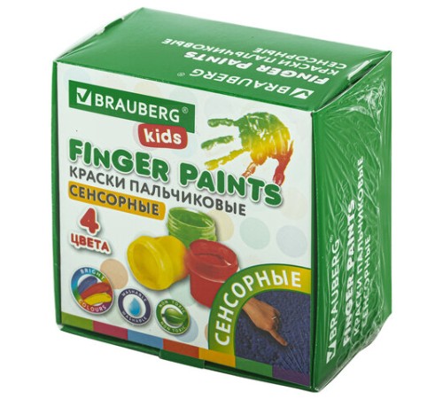 Краски пальчиковые сенсорные для малышей от 1 года, 4 цвета по 40 мл, BRAUBERG KIDS, 192280