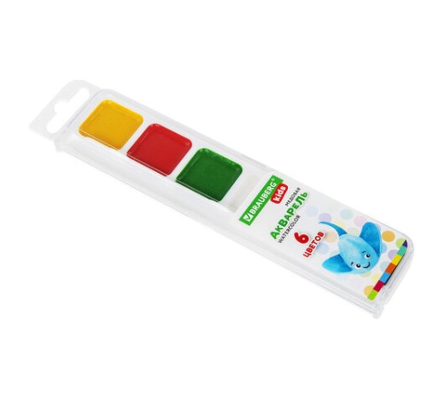 Краски акварельные BRAUBERG KIDS, медовые, 6 цветов, квадратные кюветы, пластиковый пенал, 192281