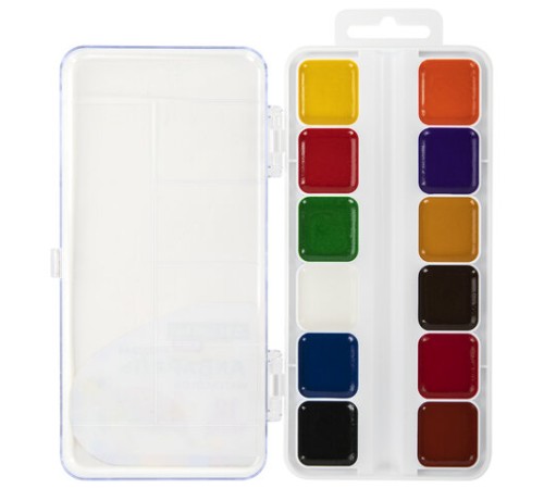 Краски акварельные BRAUBERG KIDS, медовые, 12 цветов, квадратные кюветы, пластиковый пенал, 192282