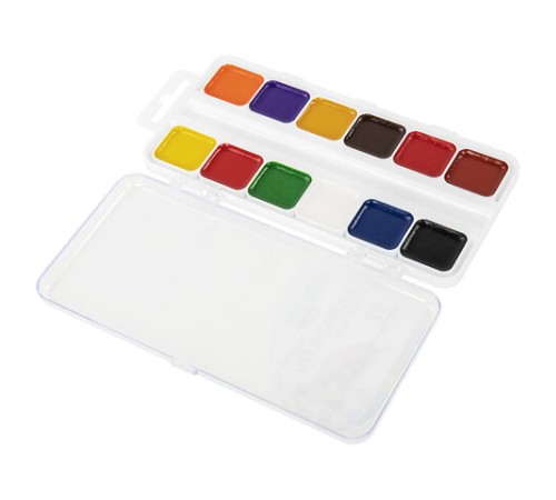 Краски акварельные BRAUBERG KIDS, медовые, 12 цветов, квадратные кюветы, пластиковый пенал, 192282