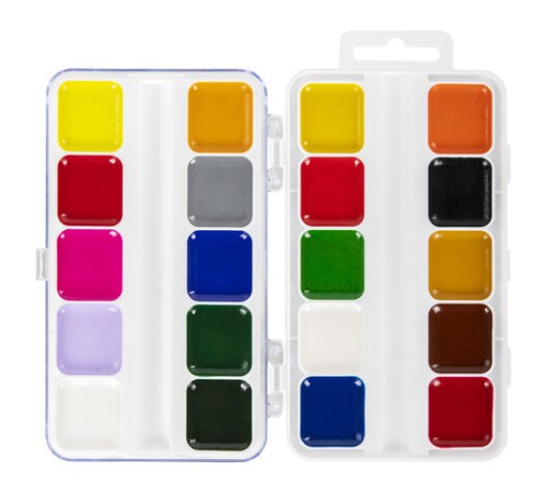 Краски акварельные BRAUBERG KIDS, медовые, 20 цветов, квадратные кюветы, пластиковый пенал, 192283