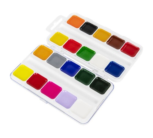 Краски акварельные BRAUBERG KIDS, медовые, 20 цветов, квадратные кюветы, пластиковый пенал, 192283