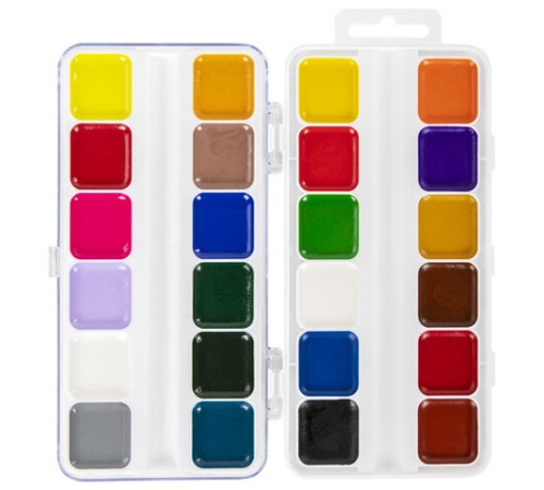 Краски акварельные BRAUBERG KIDS, медовые, 24 цвета, квадратные кюветы, пластиковый пенал, 192284