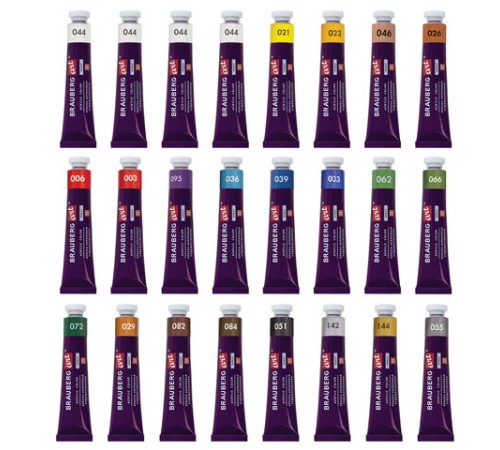 Краски акриловые художественные, НАБОР 24 штуки, 21 цвет по 22 мл, в тубах, BRAUBERG ART DEBUT, 192301